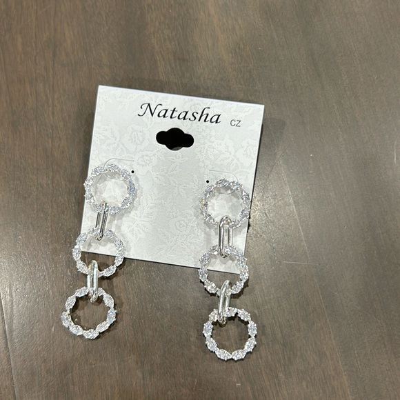 New Natasha Silver CZ  Tripple hoop Crystals Post back - Picture 2 of 3